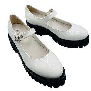 Jeffrey Campbell Cozza Mary Jane Platform Flat Womens 9 White Patent Leather Y2K